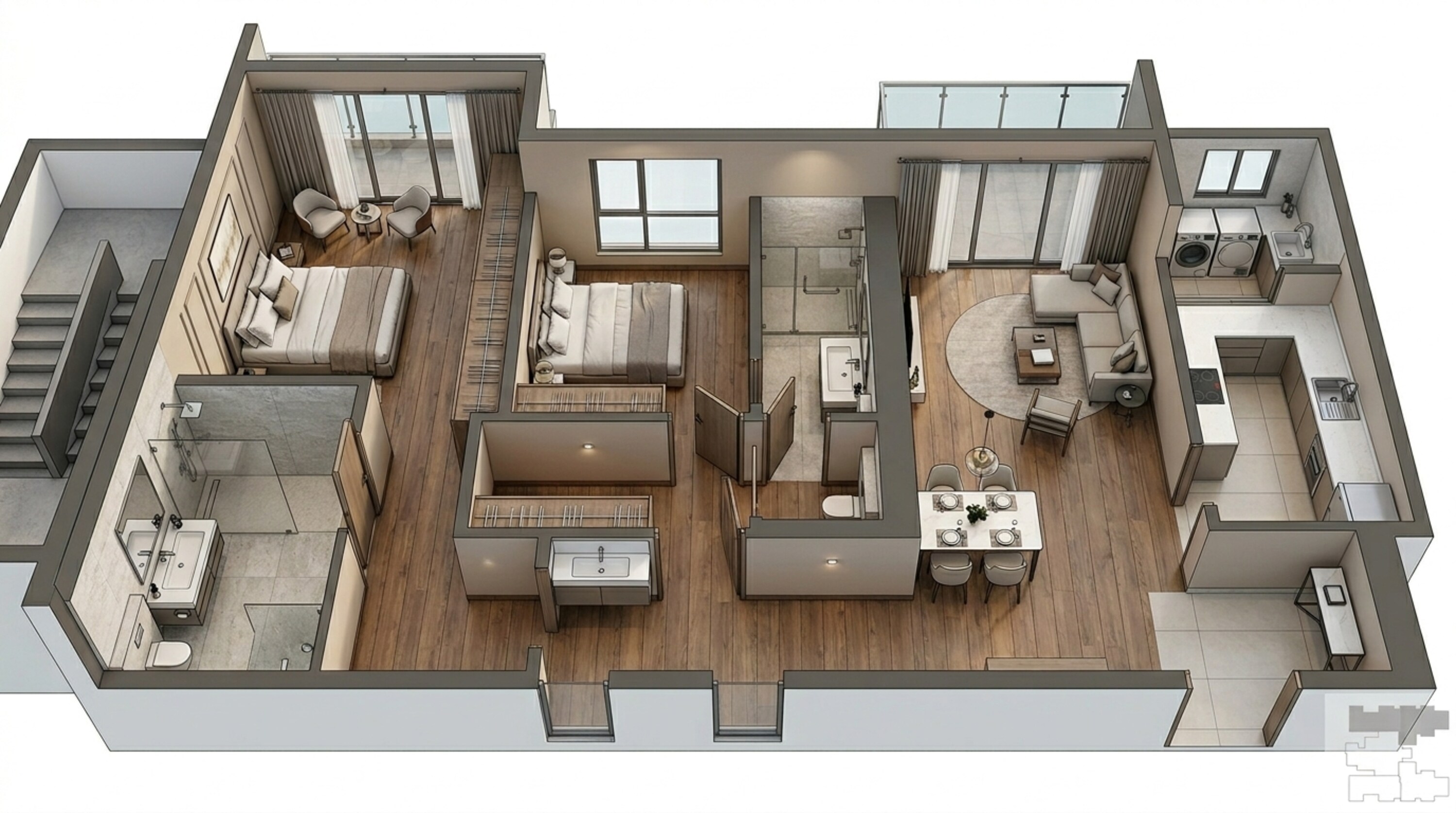 Floor plan of 2 BHK 857 Sq. Ft. Apartment in Lodha Parkside, Mumbai