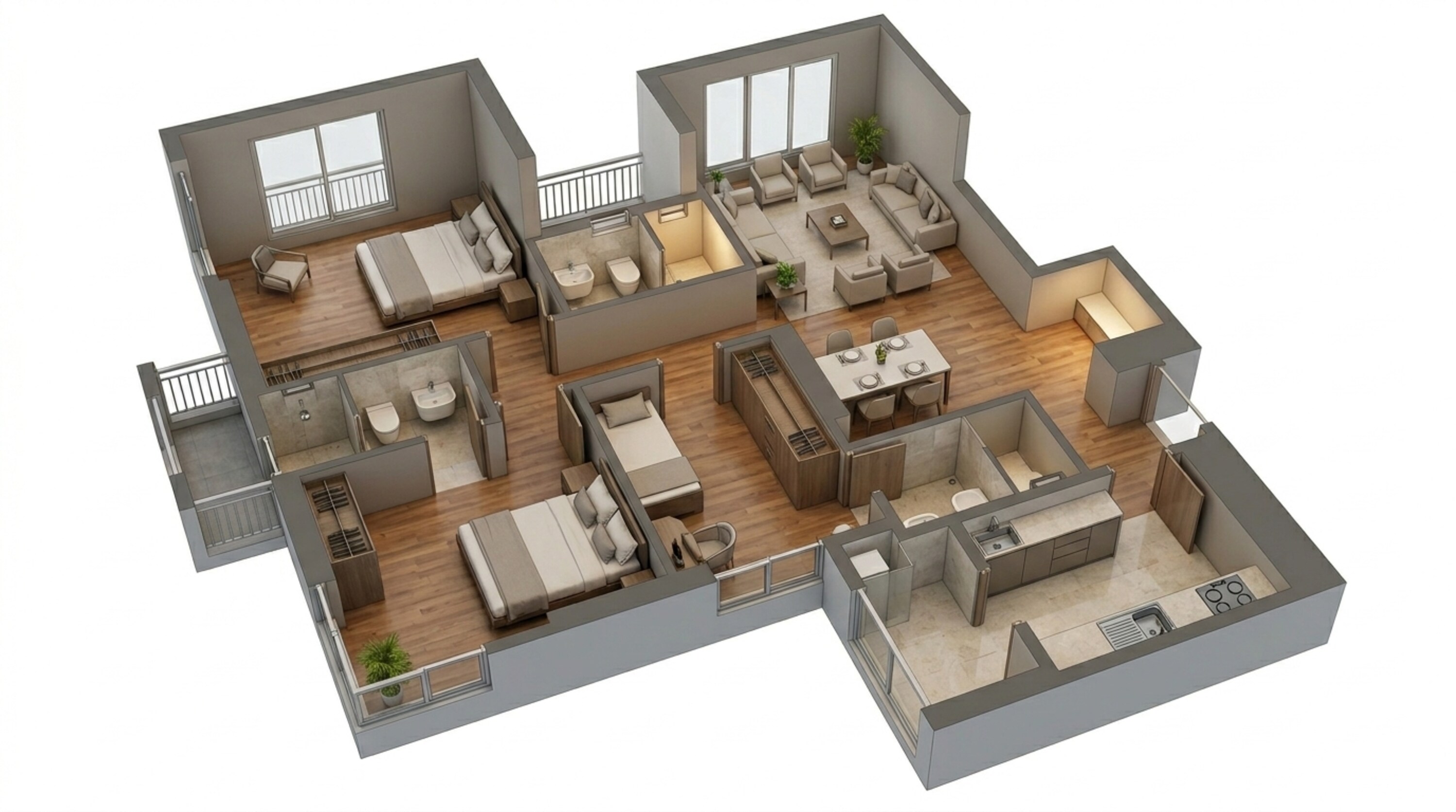 Floor plan of 3 BHK 1092 Sq. Ft. Apartment in Lodha Parkside, Mumbai