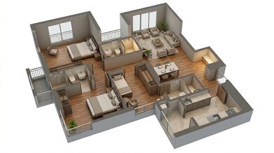 Floor plan of 3 BHK 1092 Sq. Ft. Apartment in Lodha Parkside, Mumbai