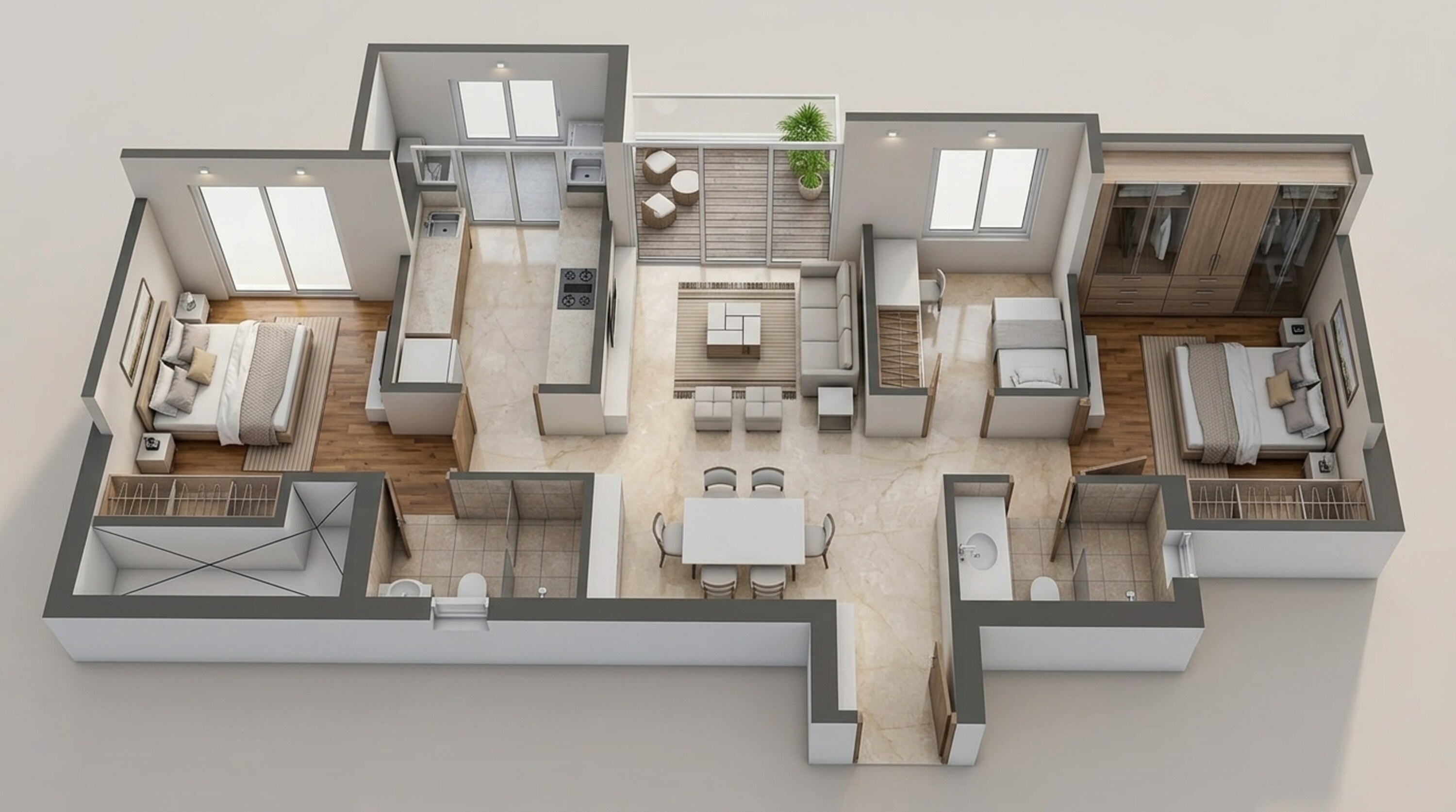 Floor plan of 3 BHK 1162 Sq. Ft. Apartment in Lodha Solitaire, Mumbai