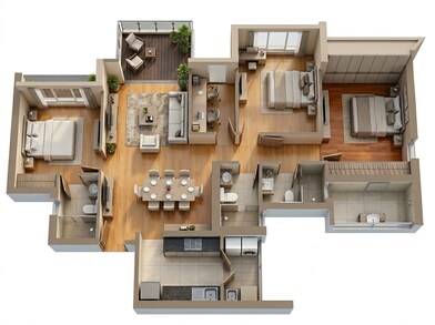 Floor plan of 3 BHK 1206 Sq. Ft. Apartment in Lodha Solitaire, Mumbai