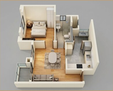 Floor plan of 1 BHK 611 Sq. Ft. Apartment in Purva Windermere, Chennai
