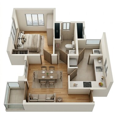 Floor plan of 1 BHK 620 Sq. Ft. Apartment in Purva Windermere, Chennai