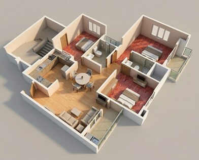 Floor plan of 2 BHK 1243 Sq. Ft. Apartment in Purva Windermere, Chennai