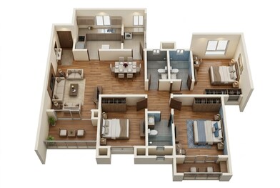Floor plan of 3 BHK 1922 Sq. Ft. Apartment in Purva Windermere, Chennai