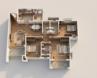 Floor plan of 3 BHK 2162 Sq. Ft. Apartment in Purva Windermere, Chennai