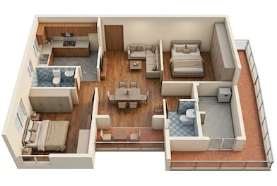 Floor plan of 2 BHK 822 Sq. Ft. Apartment in TVS Emerald Green Acres, Chennai