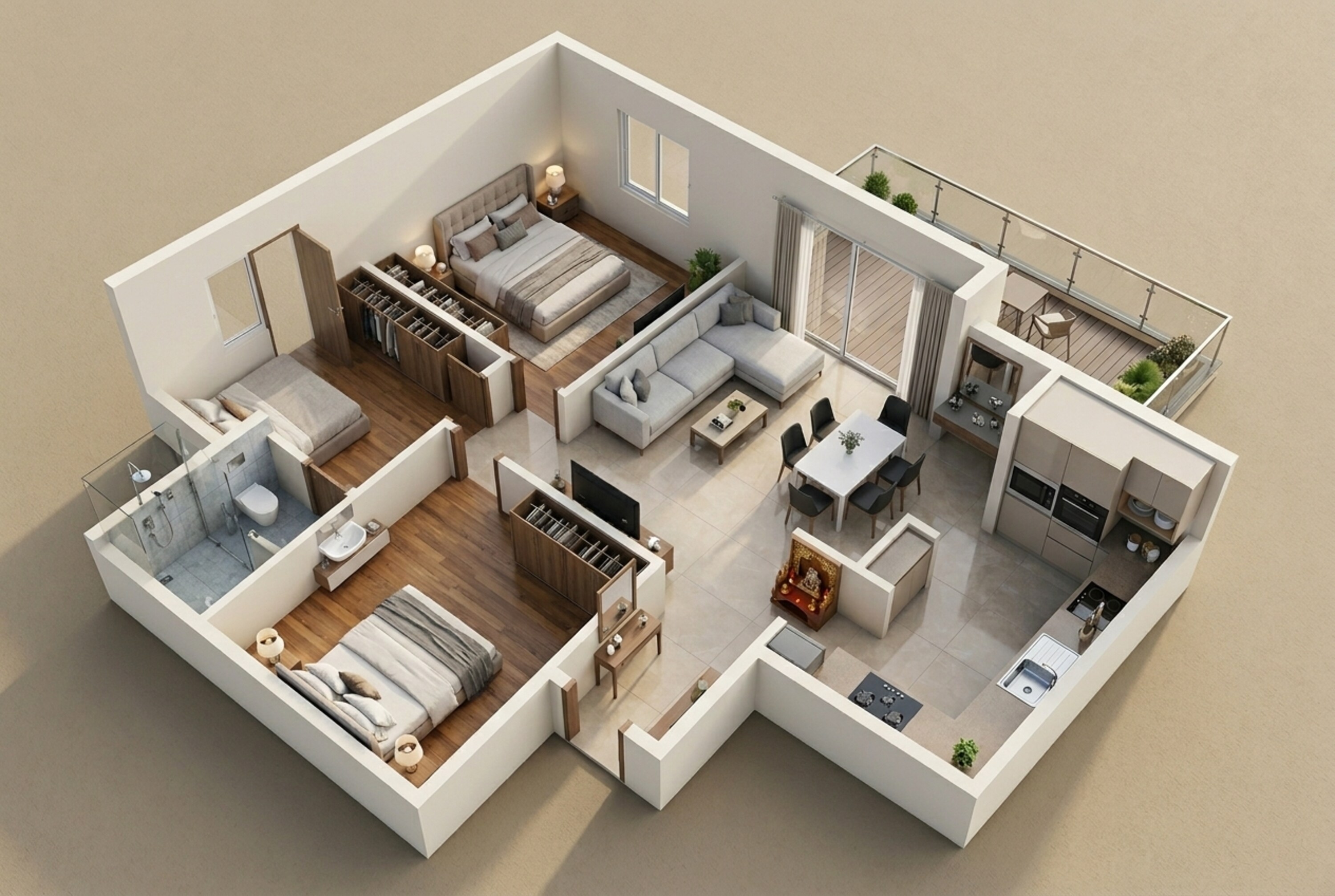 Floor plan of 2 BHK 1008 Sq. Ft. Apartment in TVS Emerald Green Acres, Chennai