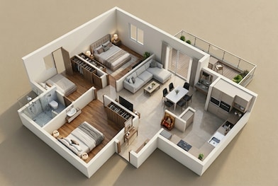 Floor plan of 2 BHK 1008 Sq. Ft. Apartment in TVS Emerald Green Acres, Chennai
