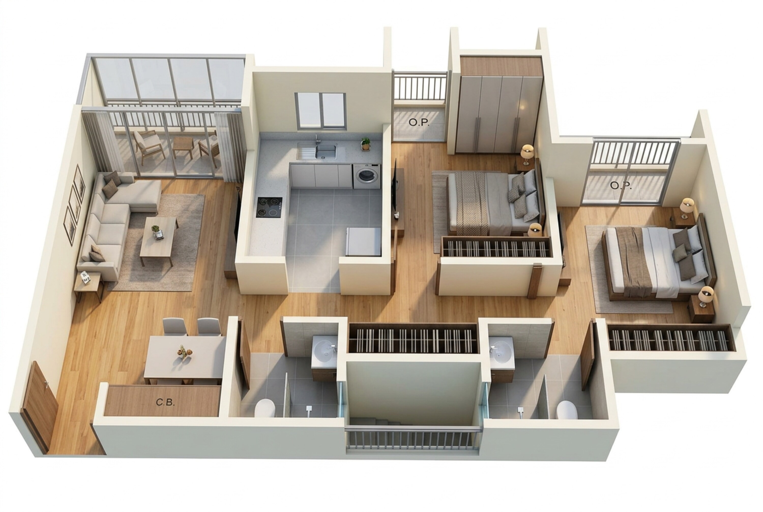 Floor plan of 2 BHK 506 Sq. Ft. Apartment in JP North Celeste, Thane