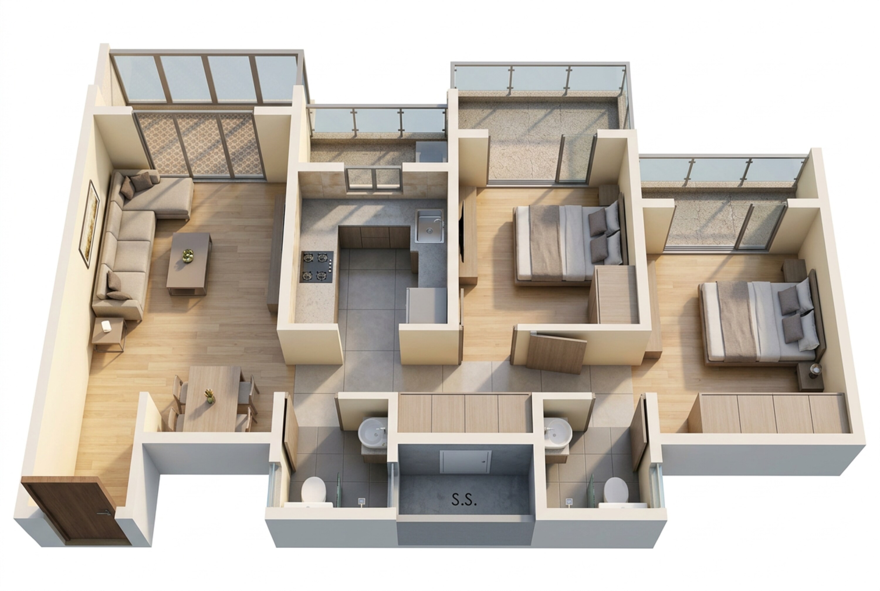 Floor plan of 2 BHK 542 Sq. Ft. Apartment in JP North Celeste, Thane