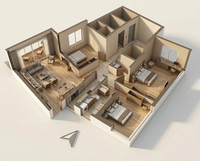 Floor plan of 3 BHK 1358 Sq. Ft. Apartment in Godrej Sky, Mumbai