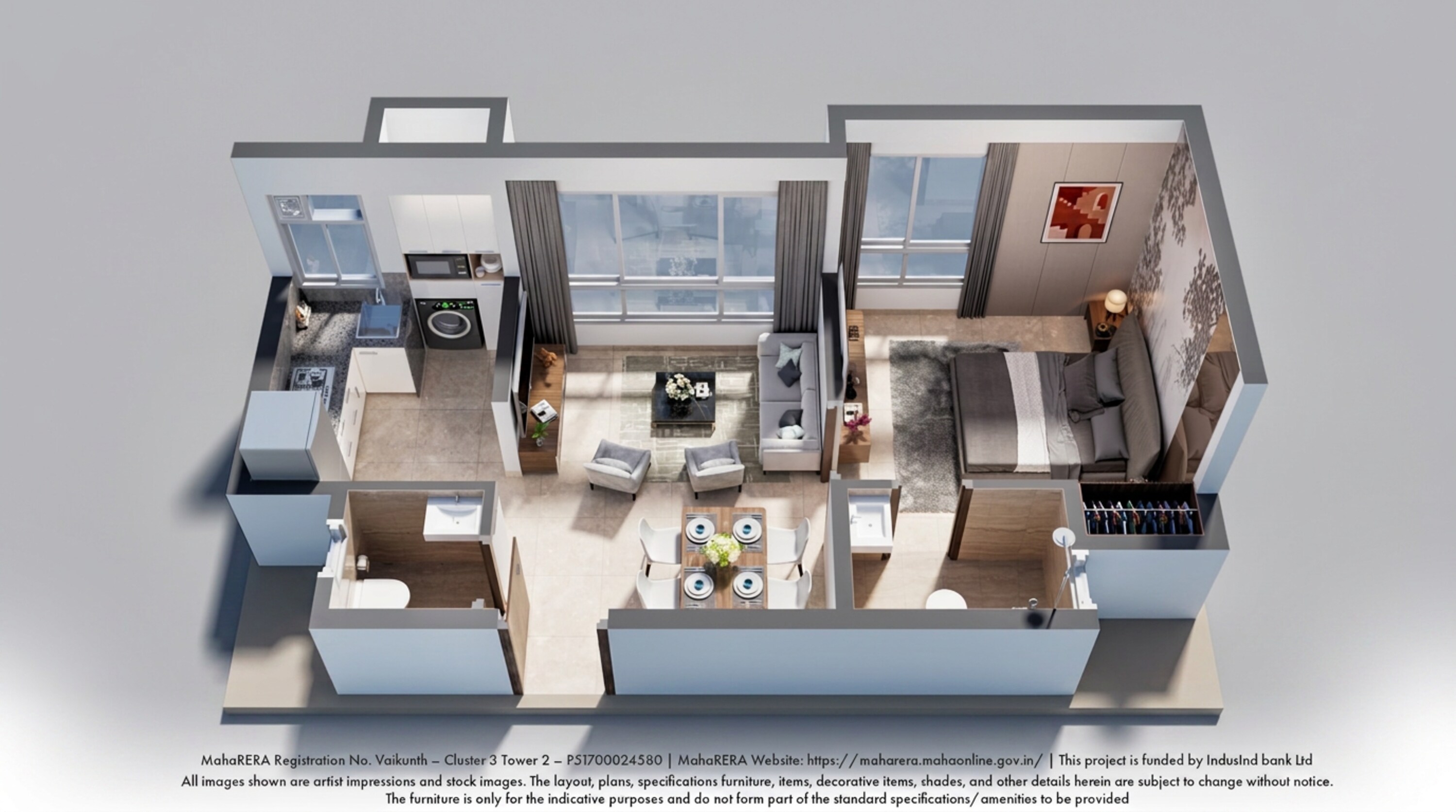 Floor plan of 1 BHK 361 Sq. Ft. Apartment in Piramal Vaikunth, Thane