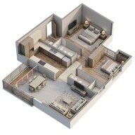 Floor plan of 2 BHK 530 Sq. Ft. Apartment in Piramal Vaikunth, Thane