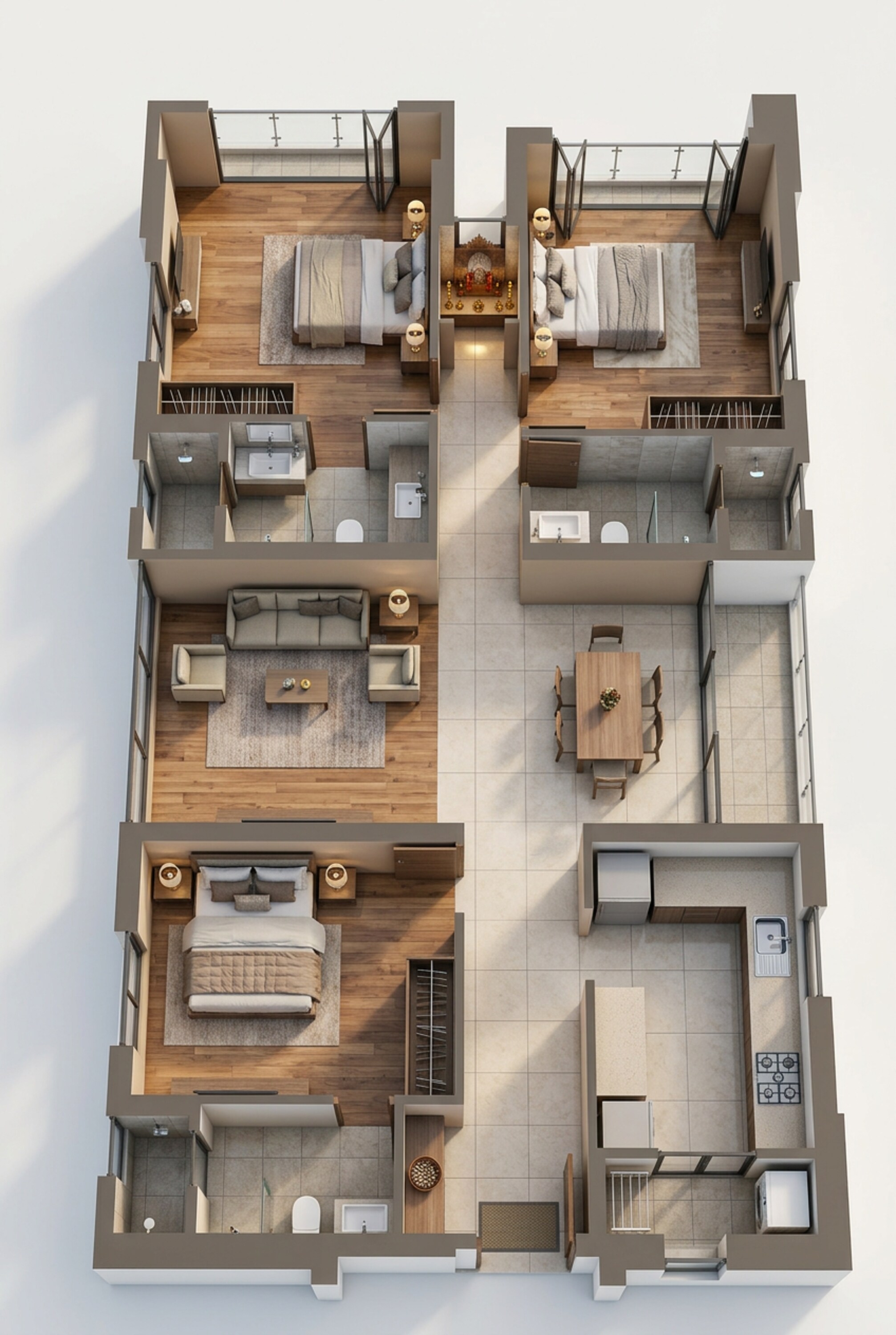 Floor plan of 3 BHK 950 Sq. Ft. Apartment in Piramal Vaikunth, Thane