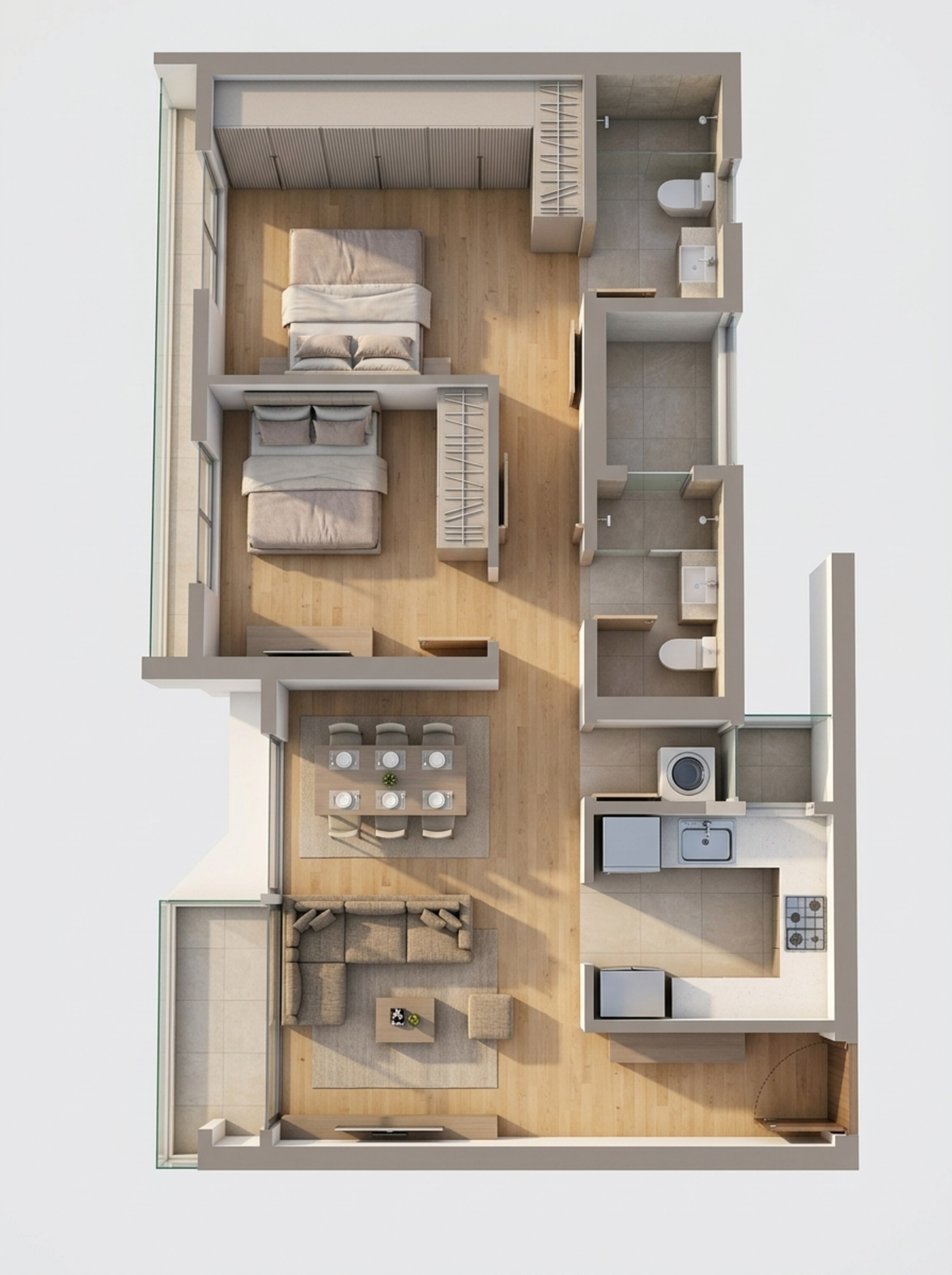 Floor plan of 2 BHK 688 Sq. Ft. Apartment in Tata Serein, Thane