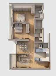 Floor plan of 2 BHK 688 Sq. Ft. Apartment in Tata Serein, Thane