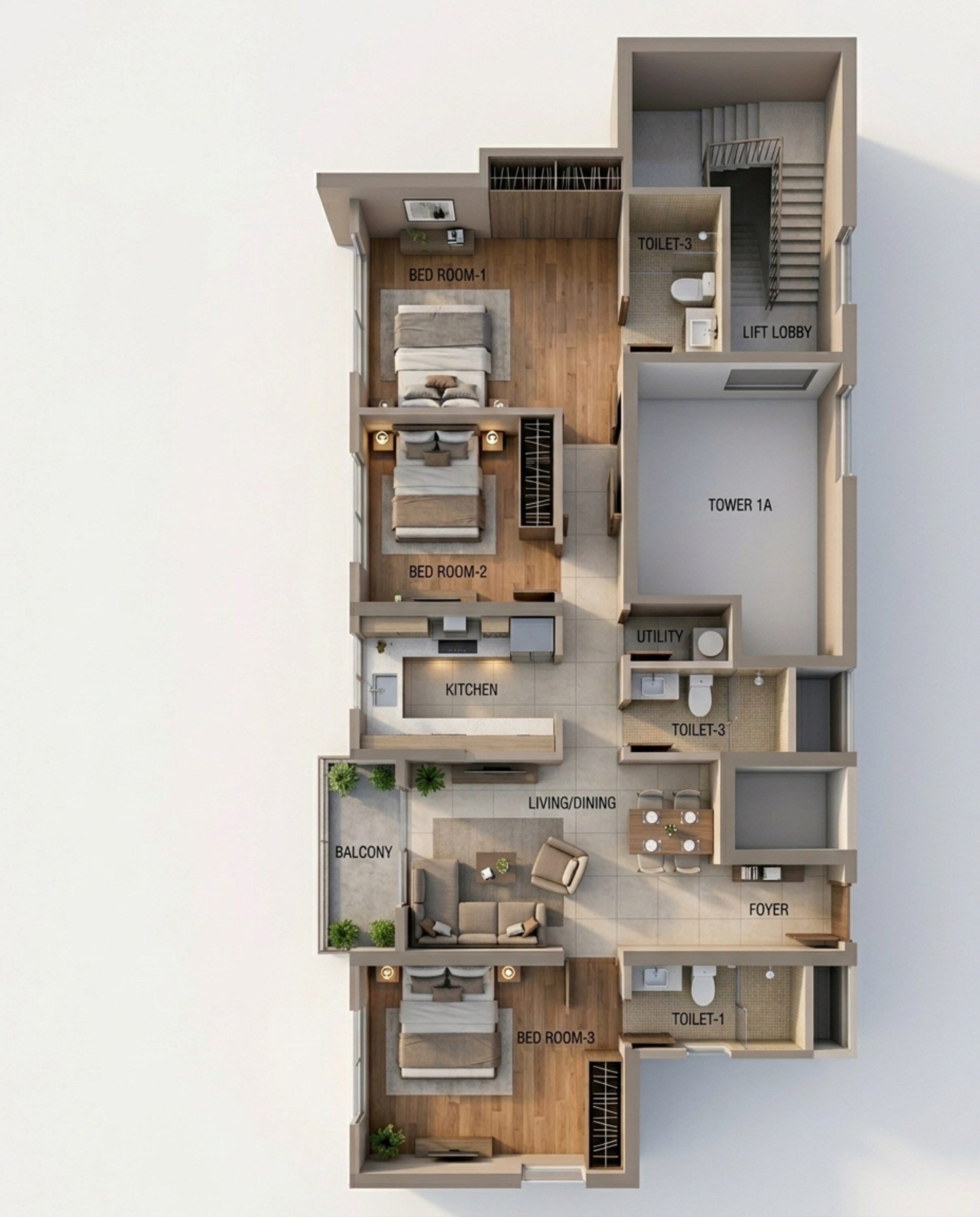 Floor plan of 3 BHK 943 Sq. Ft. Apartment in Tata Serein, Thane
