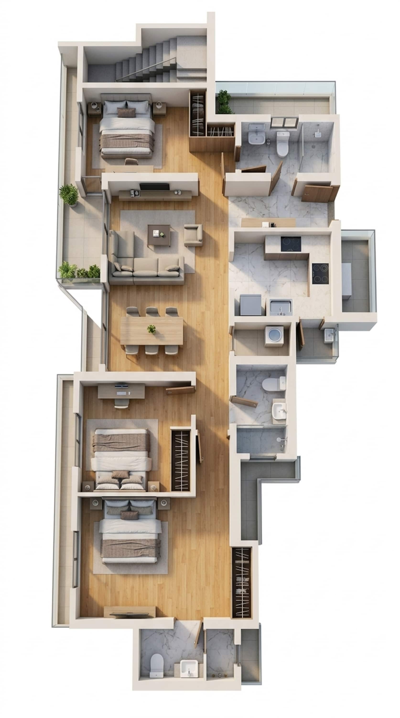 Floor plan of 3 BHK 915 Sq. Ft. Apartment in Tata Serein, Thane