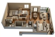 Floor plan of 2 BHK 736 Sq. Ft. Apartment in Tata Serein, Thane