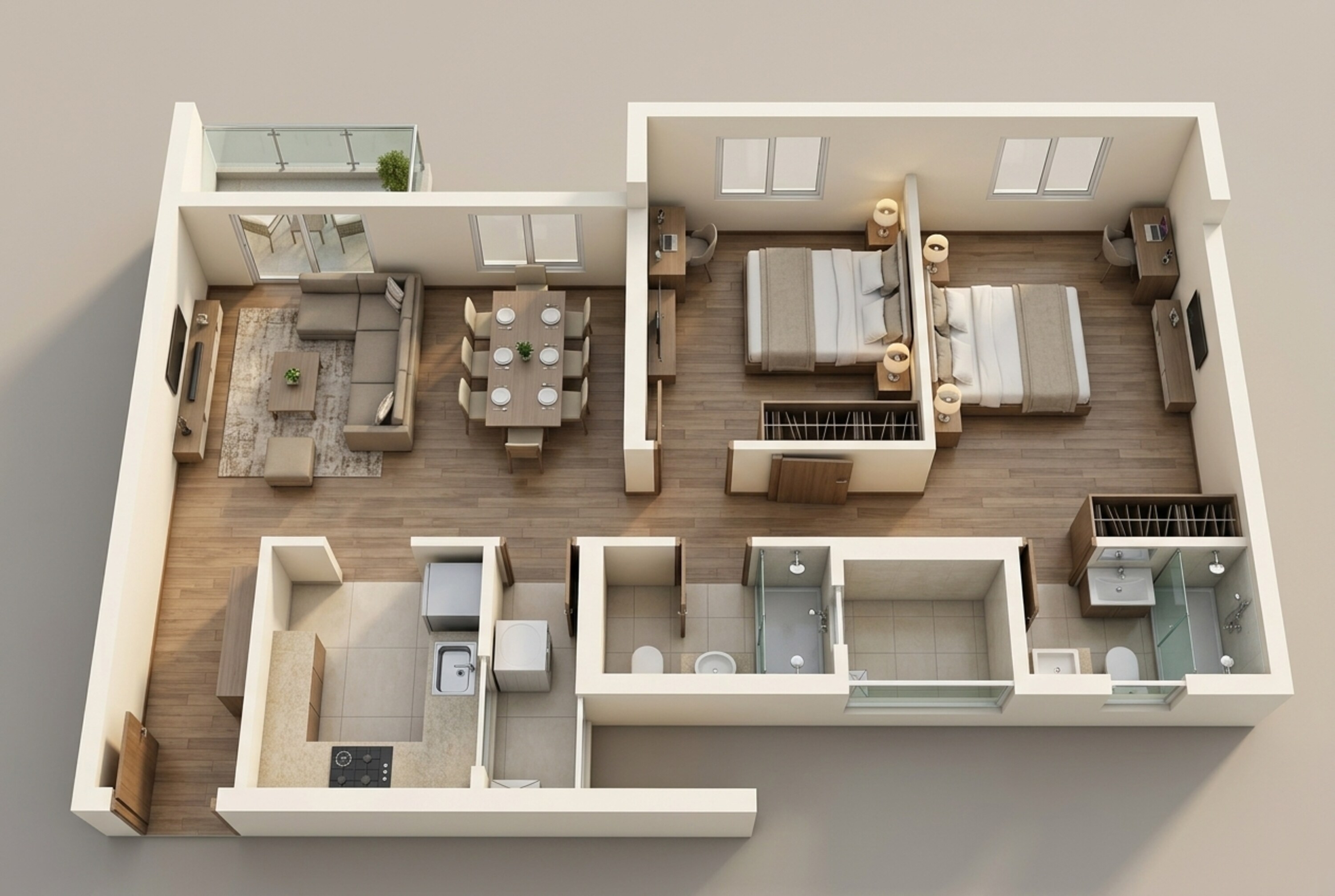 Floor plan of 2 BHK 579 Sq. Ft. Apartment in Tata Serein, Thane