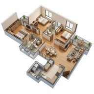 Floor plan of 3 BHK 1710 Sq. Ft. Apartment in Sobha City Gurgaon, Gurgaon