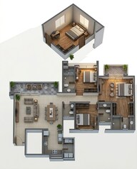 Floor plan of 3 BHK 2072 Sq. Ft. Apartment in Sobha City Gurgaon, Gurgaon
