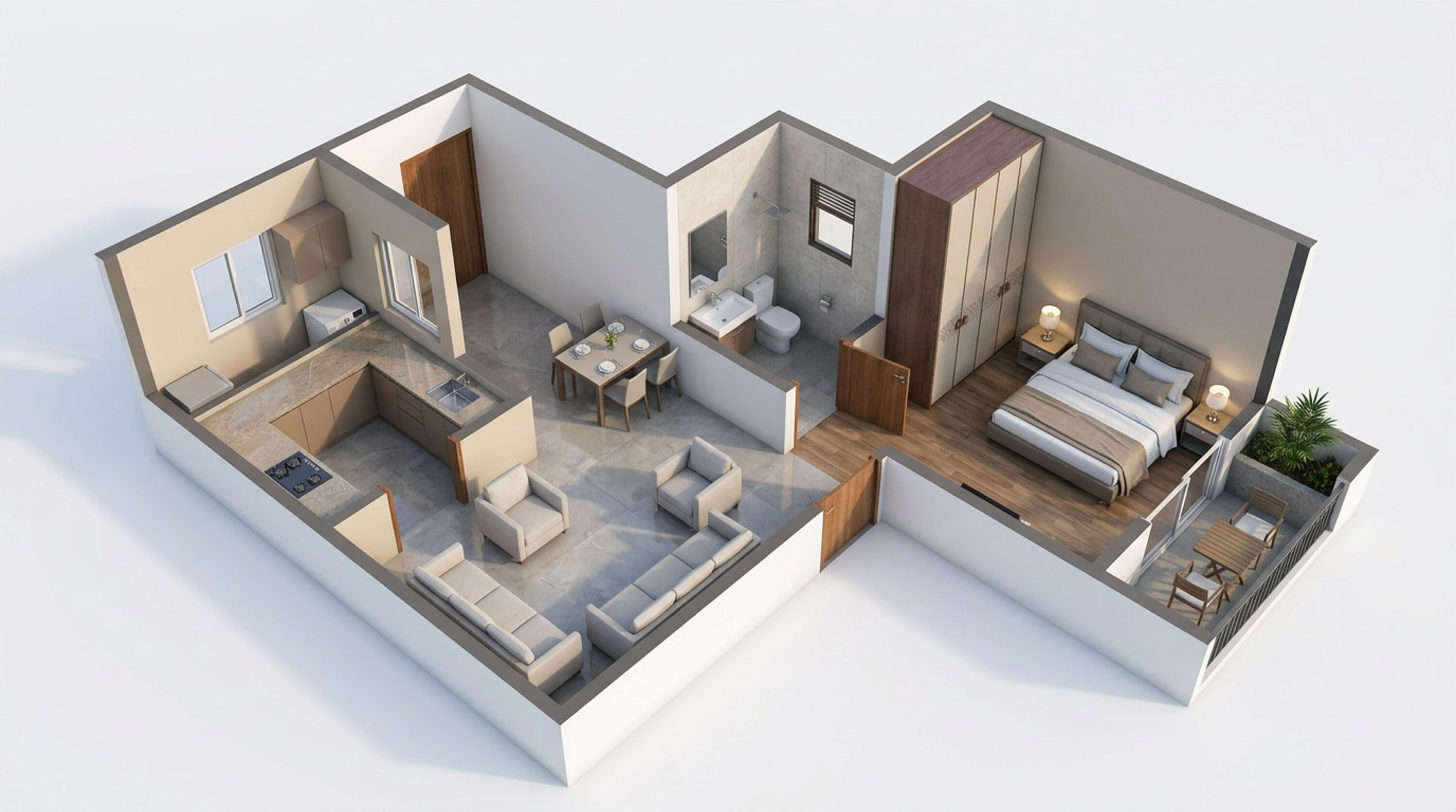 Floor plan of 1 BHK 560 Sq. Ft. Apartment in Mahindra Lifespaces Happinest, Chennai