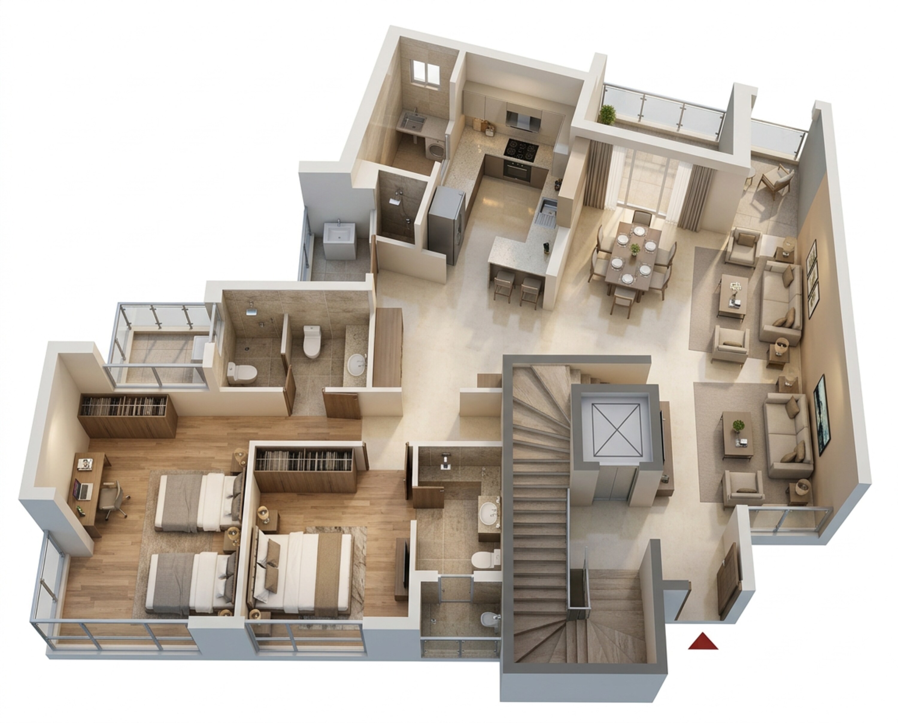 Floor plan of 2 BHK 725 Sq. Ft. Apartment in Piramal Aranya, Mumbai