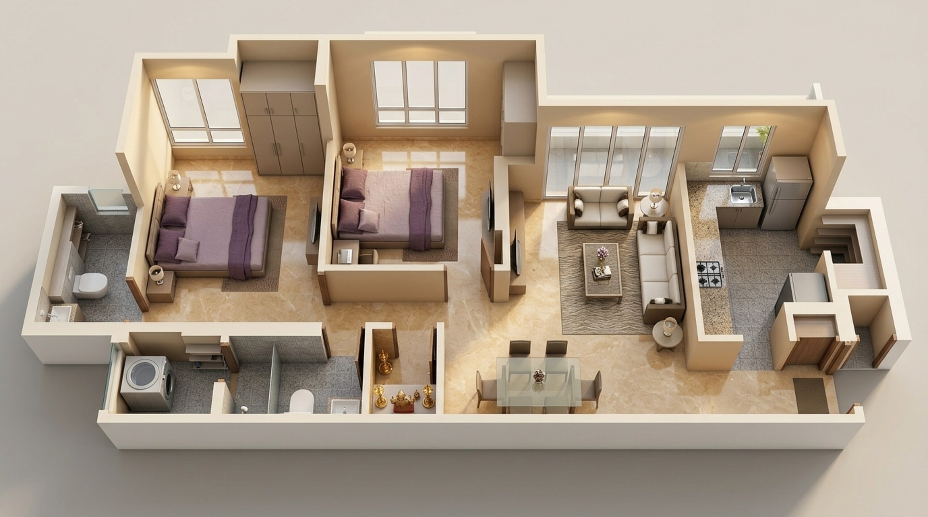 Floor plan of 2 BHK 781 Sq. Ft. Apartment in Lodha Amara, Thane