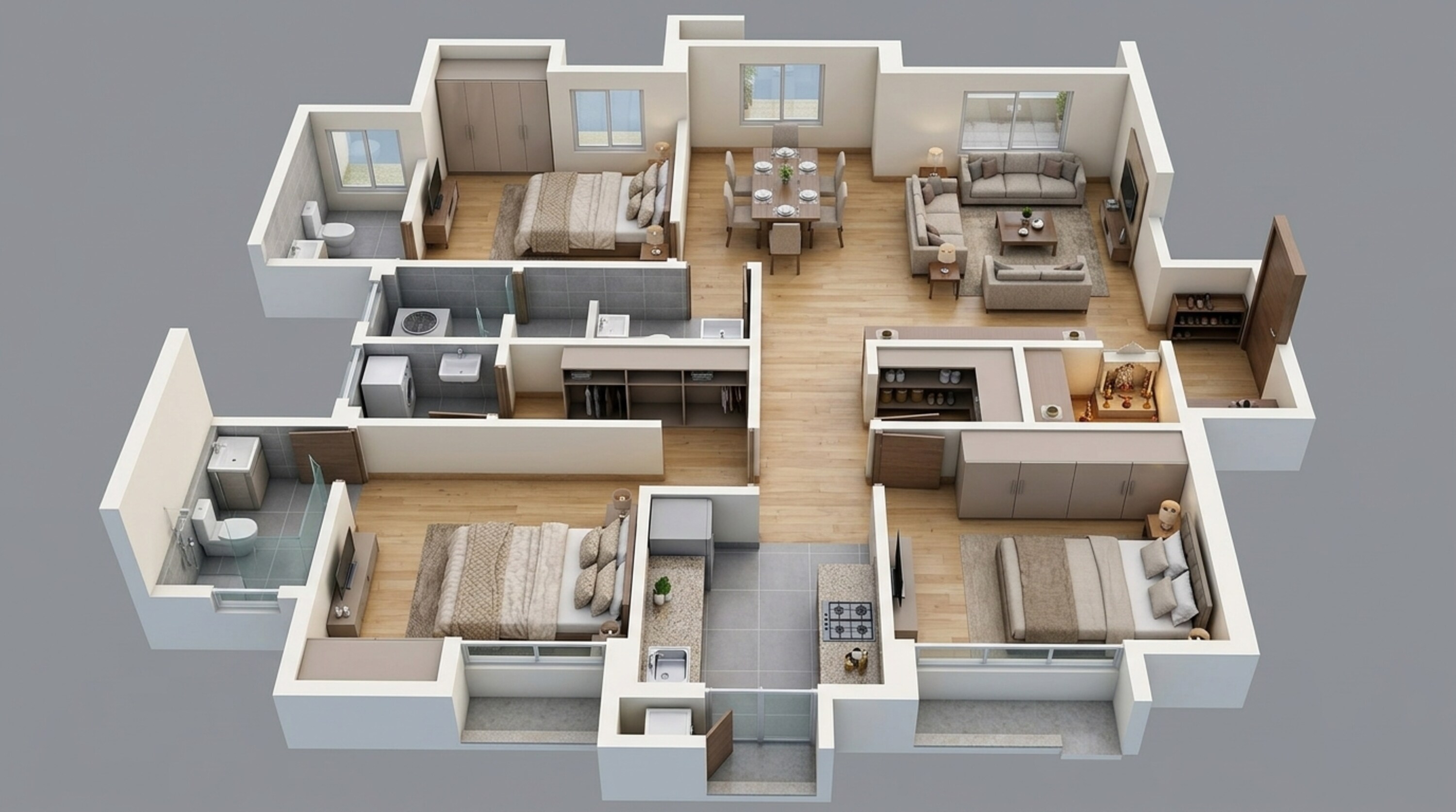 Floor plan of 2 BHK 955 Sq. Ft. Apartment in Lodha Amara, Thane