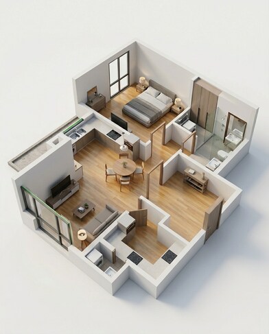 Floor plan of 1 BHK 685 Sq. Ft. Apartment in Assetz Lifestyle 63 East, Bangalore