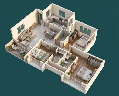 Floor plan of 3 BHK 963 Sq. Ft. Apartment in Dosti Desire, Thane
