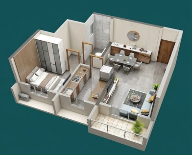 Floor plan of 1 BHK 513 Sq. Ft. Apartment in Dosti Desire, Thane