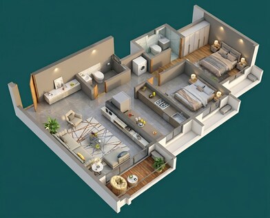 Floor plan of 2 BHK 650 Sq. Ft. Apartment in Dosti Desire, Thane