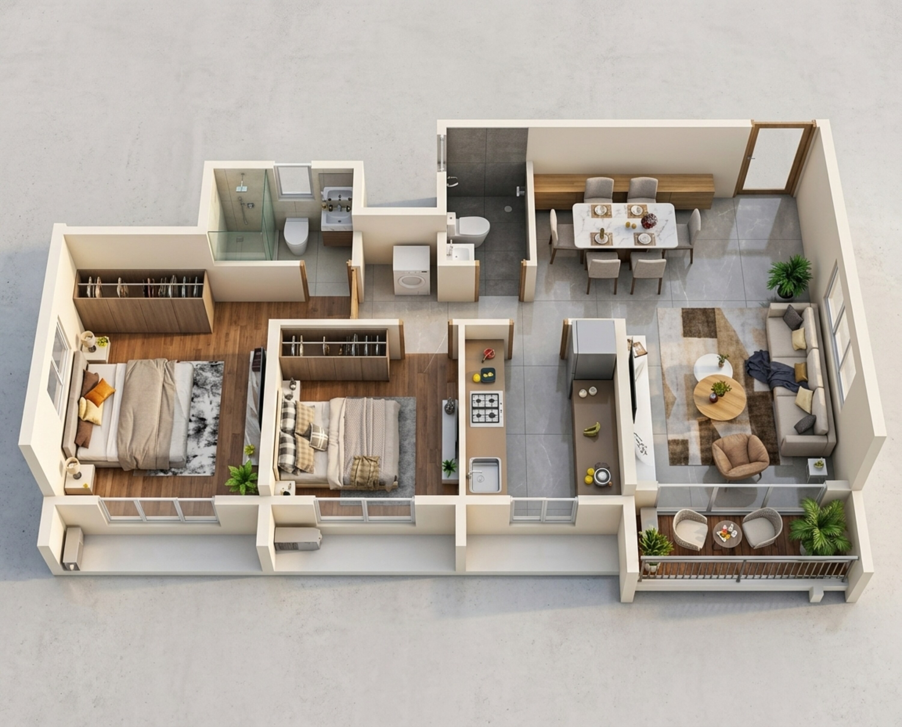 Floor plan of 2 BHK 702 Sq. Ft. Apartment in Dosti Desire, Thane