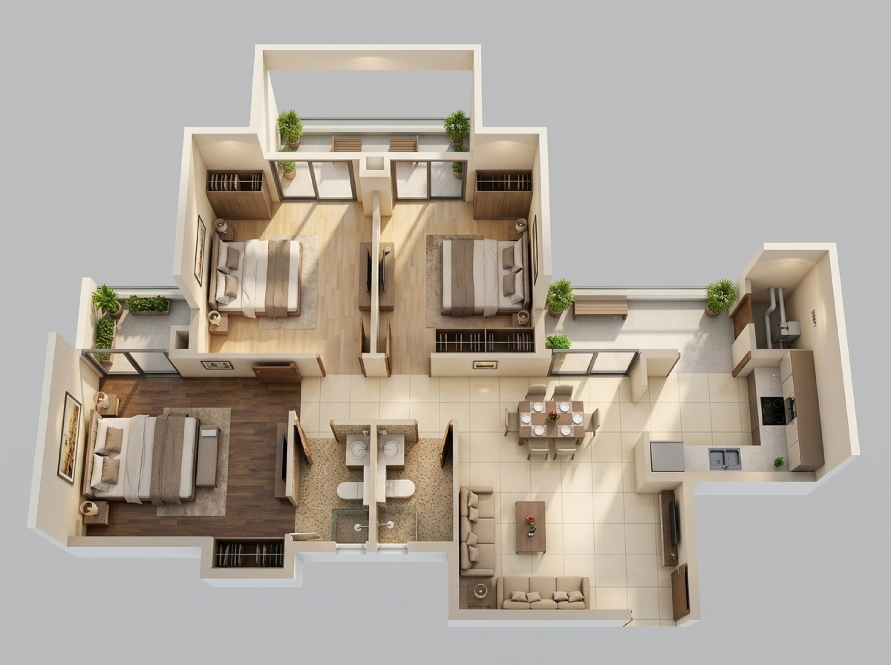 Floor plan of 3 BHK 1285 Sq. Ft. Apartment in Tata Destination 150, Noida