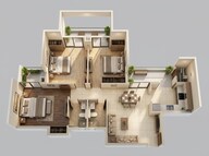 Floor plan of 3 BHK 1285 Sq. Ft. Apartment in Tata Destination 150, Noida