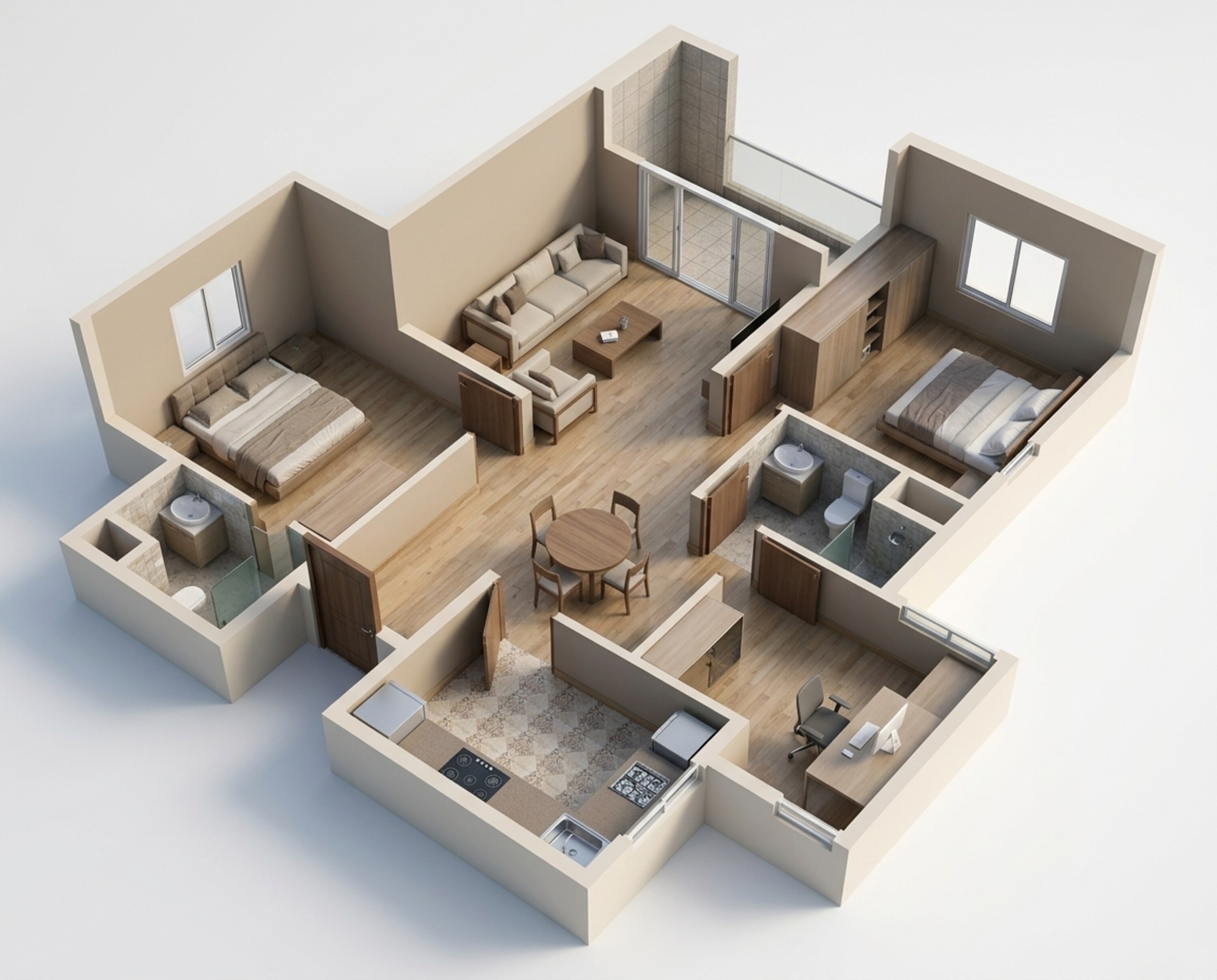 Floor plan of 2 BHK 1292 Sq. Ft. Apartment in Brigade Xanadu, Chennai
