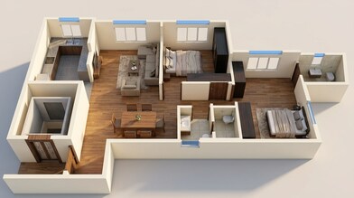 Floor plan of 2 BHK 732 Sq. Ft. Apartment in Kanakia Spaces Zen World, Mumbai