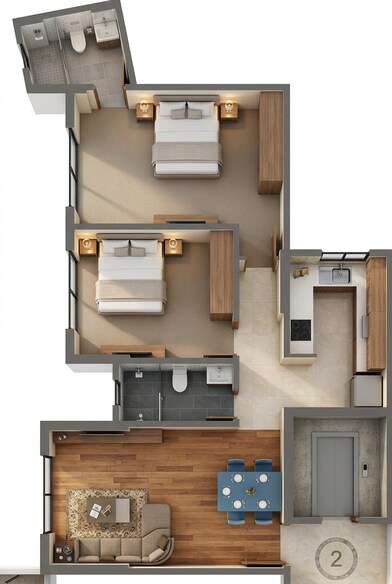 Floor plan of 2 BHK 750 Sq. Ft. Apartment in Kanakia Spaces Zen World, Mumbai