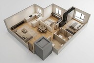 Floor plan of 2 BHK 757 Sq. Ft. Apartment in Kanakia Spaces Zen World, Mumbai
