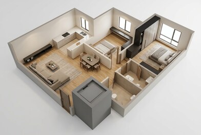 Floor plan of 2 BHK 757 Sq. Ft. Apartment in Kanakia Spaces Zen World, Mumbai