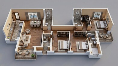Floor plan of 3 BHK 1354 Sq. Ft. Apartment in Piramal Revanta, Mumbai