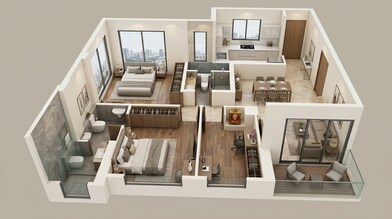 Floor plan of 2 BHK 1040 Sq. Ft. Apartment in Piramal Revanta, Mumbai