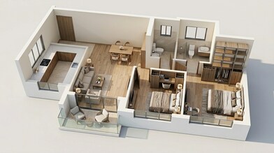 Floor plan of 2 BHK 855 Sq. Ft. Apartment in Piramal Revanta, Mumbai