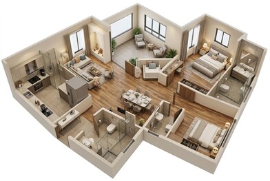 Floor plan of 3 BHK 1192 Sq. Ft. Apartment in Piramal Revanta, Mumbai