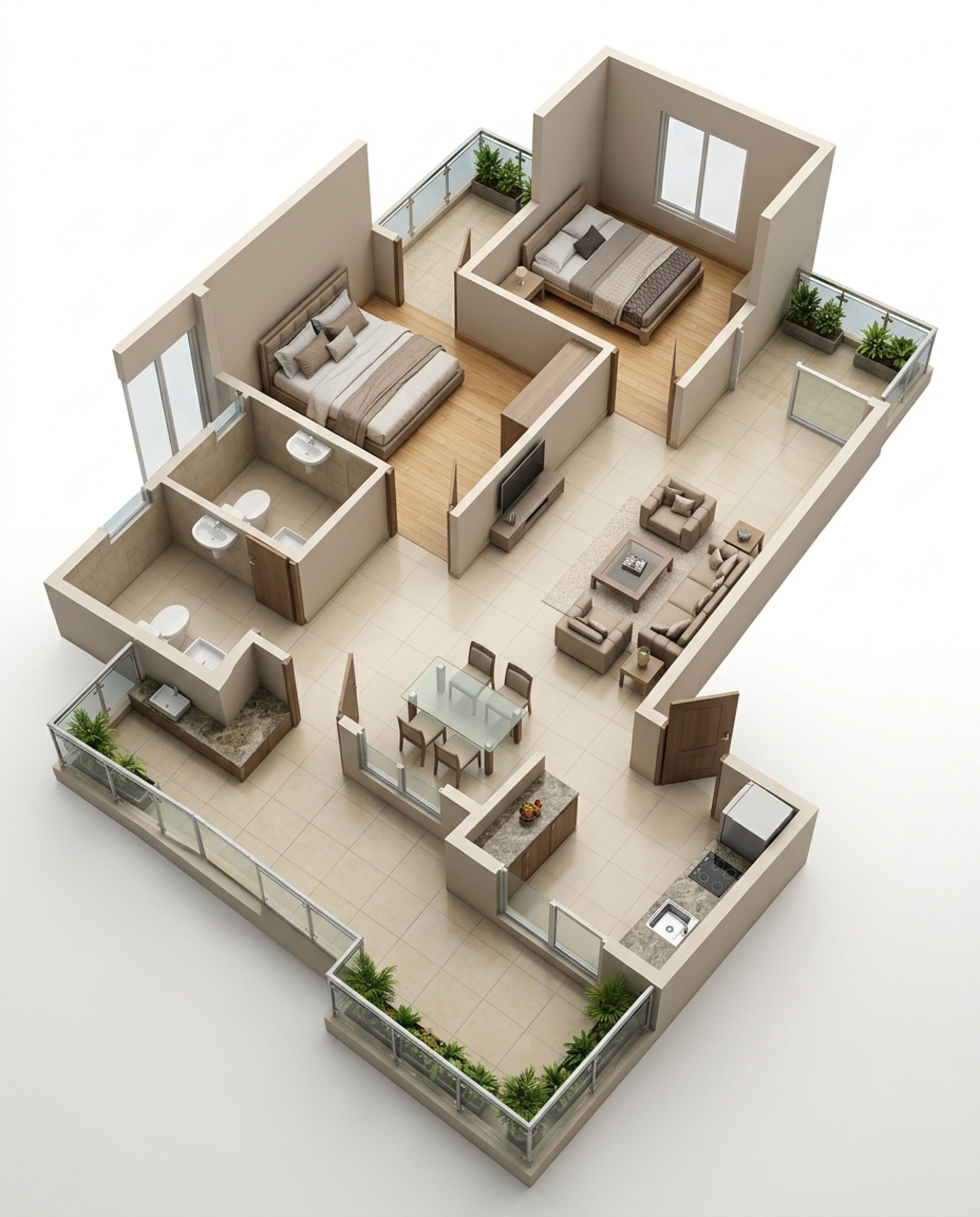 Floor plan of 2 BHK 900 Sq. Ft. Apartment in Signature Global Orchard Avenue, Gurgaon
