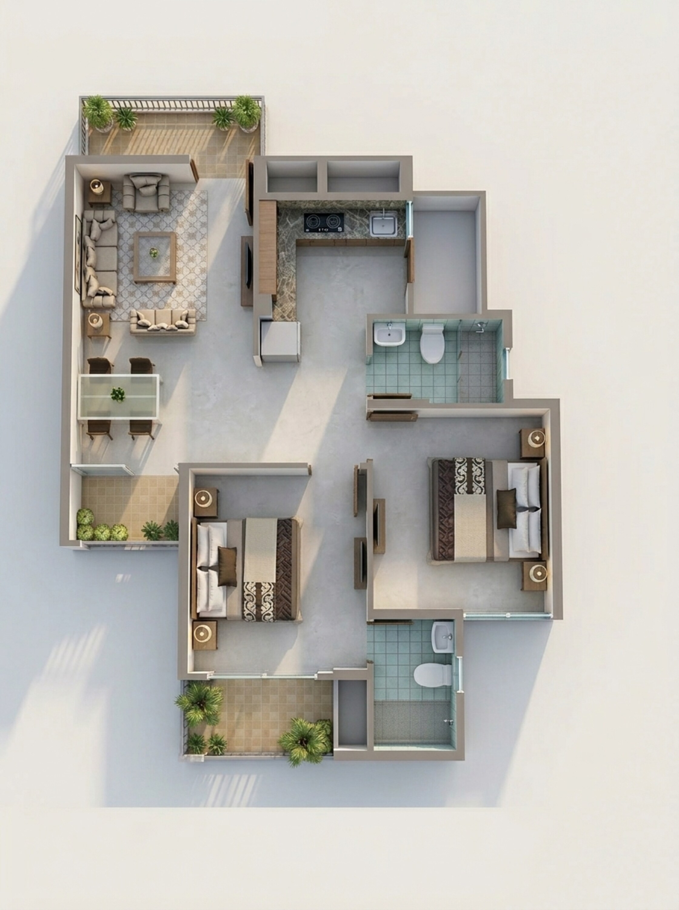 Floor plan of 2 BHK 750 Sq. Ft. Apartment in Signature Global Orchard Avenue, Gurgaon
