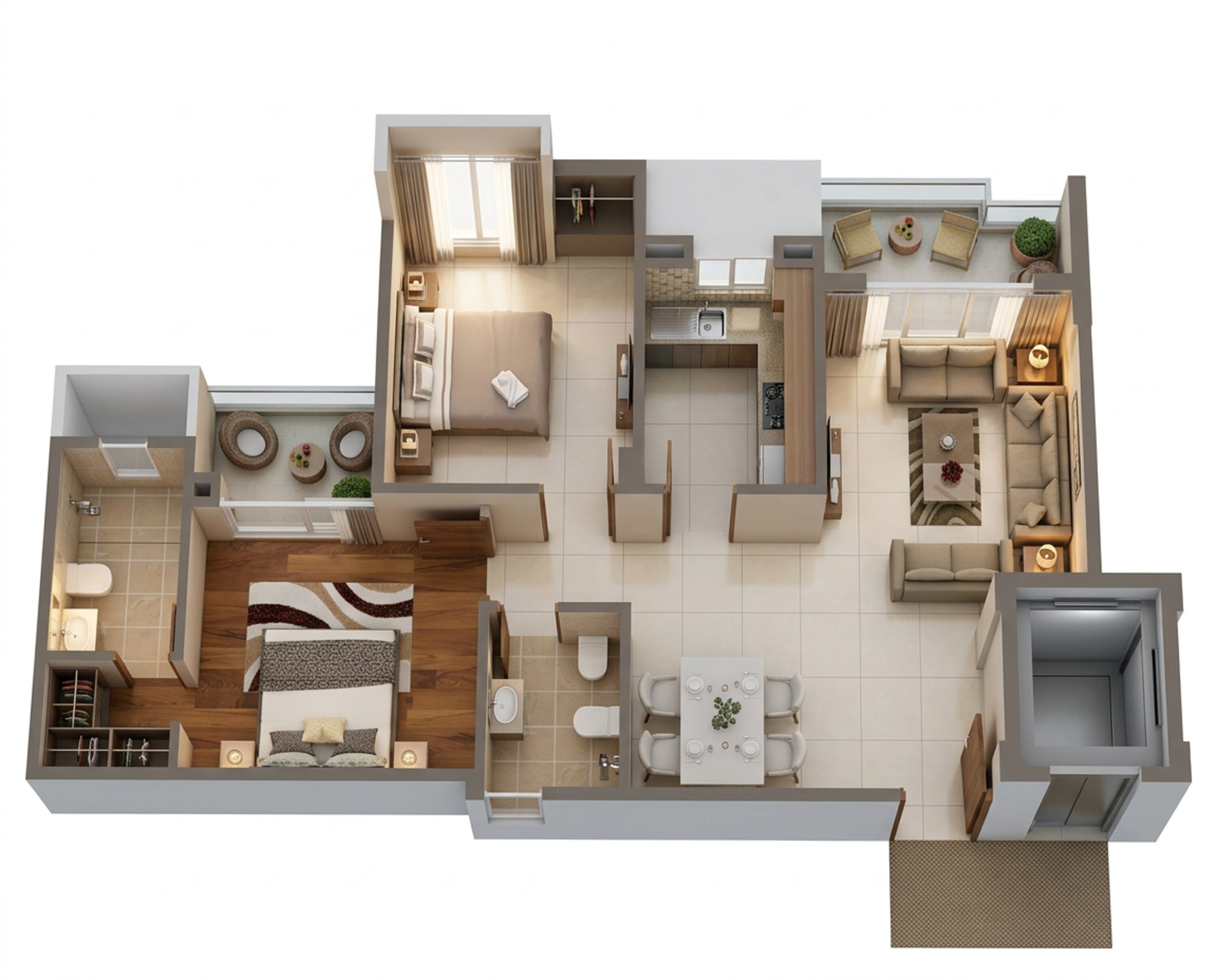 Floor plan of 2 BHK 1092 Sq. Ft. Apartment in Shalimar Mannat, Lucknow